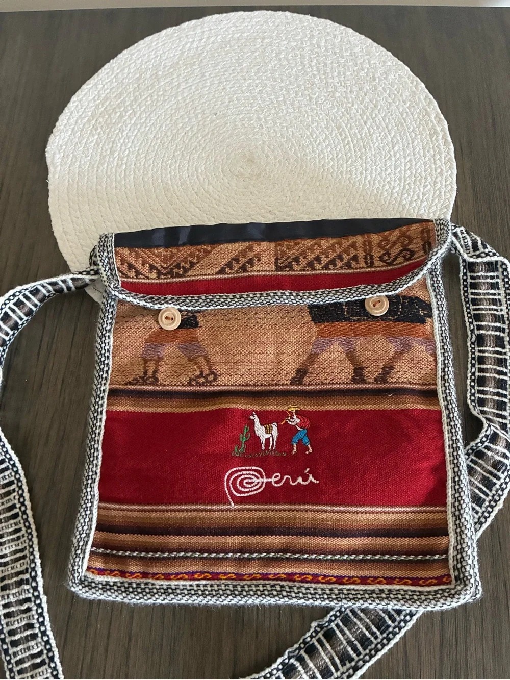 Peru Embroidered Red Canvas Crossbody Bag